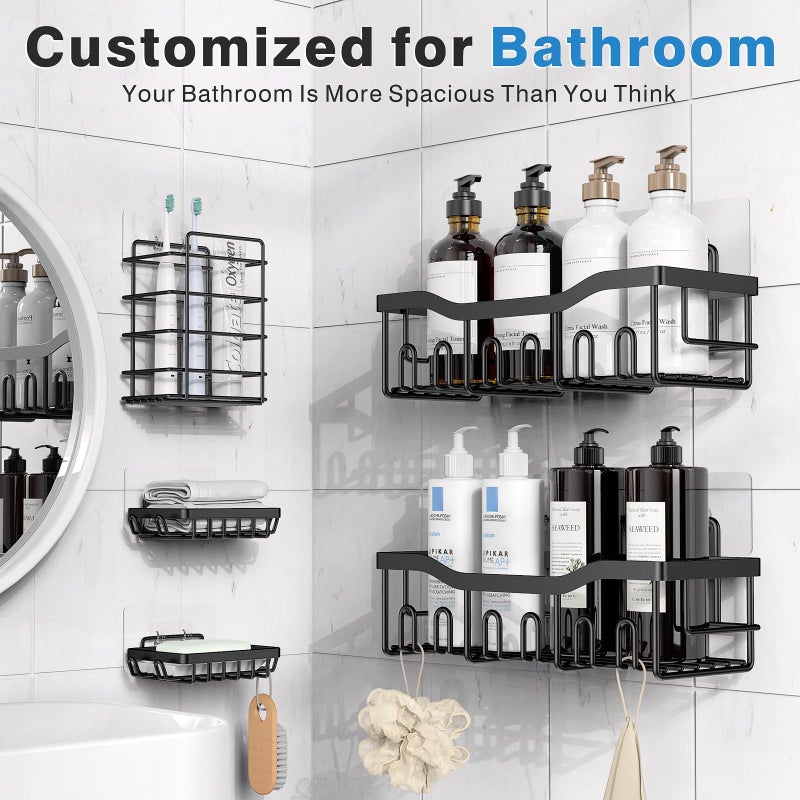 EUDELE Adhesive Shower Caddy, 5 Pack Rustproof Stainless Steel Bath Organizers With Large Capacity, No Drilling Shelves for Bathroom Storage & Home Decor-XL Size - Image 2
